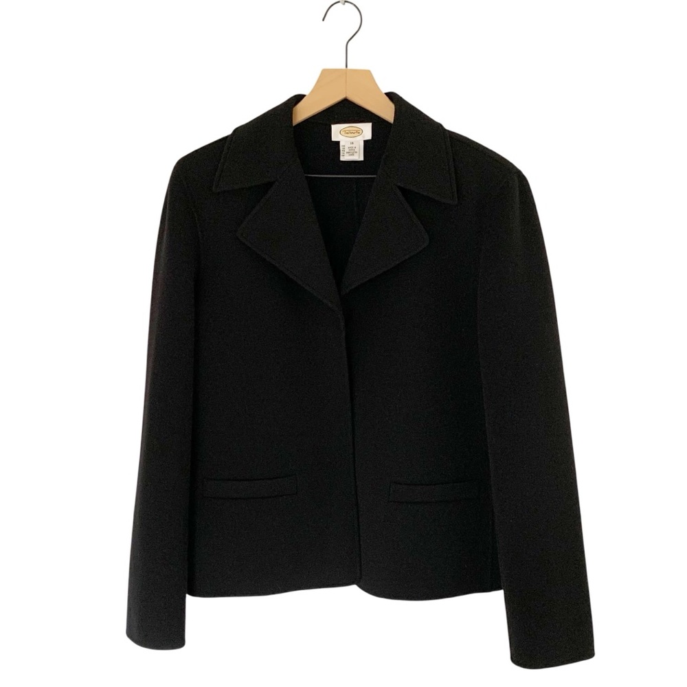 Talbots Black 100% Wool Open Front Jacket (Capsule Minimalist Oversized Retro) - Picture 2 of 9